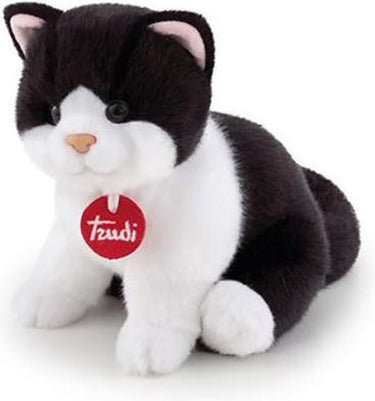 Trudi - classic knuffel poes kat brad 22 cm - handgemaakt in italie - hoge kwaliteit pluche knuffel - knuffeldier voor jongens en meisjes - wit zwart - 16x19x22 cm maat s