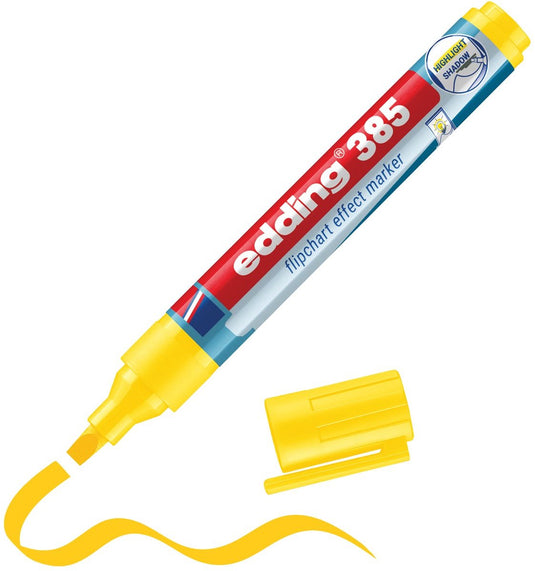 Edding 385 markeerstift met flexibele punt geel - 1 stuk - navulbaar - highlighter voor flipcharts en normaal papier
