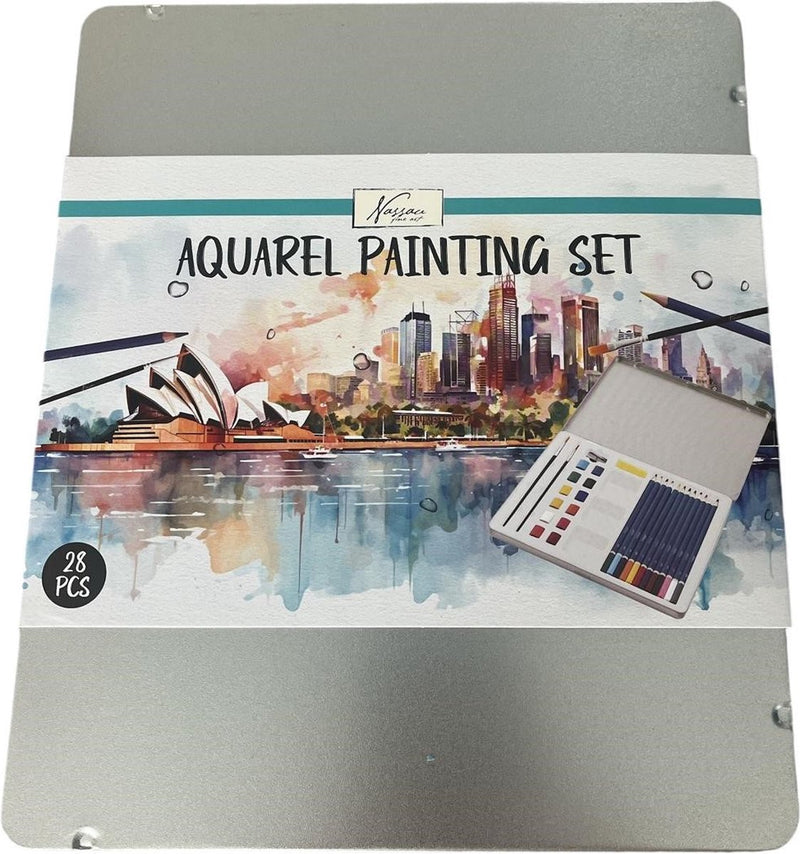 Load image into Gallery viewer, Nassau fine art aquarelverf startersset - 28 stuks - schilderen - waterverf - kunstset - creatief cadeau - metalen opbergblik
