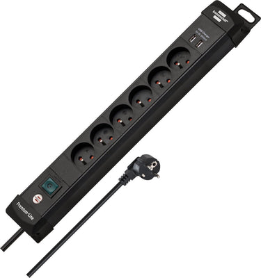 Brennenstuhl premium-line stekkerdoos 6-voudig (verdeeldoos penaarde met 3m kabel en schakelaar, met ophanginrichting, 2-voudige usb 3.1 a, monteerbaar, made in germany)