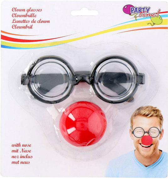 Edco party casa clown bril met neus - clown accessoire feest - verkleed bril clown - carnaval - zwart en rood