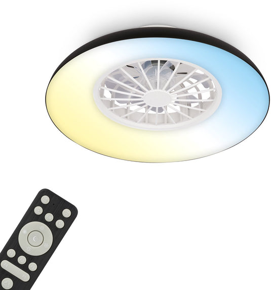 Briloner windora - plafondventilator met verlichting - led plafondlamp met ventilator - dimbaar - 5 snelheden - ventilatorlamp zomer- en wintermodus - cct - ø48.5 cm - zwart