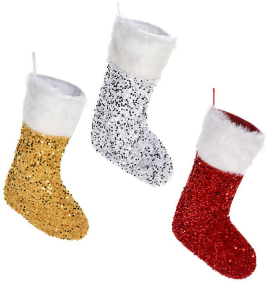 Koopman kerstsok met pailletten en kunstbontlaag multi kleuren decoratie.