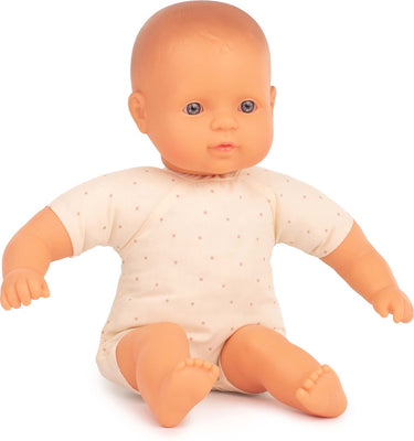 Miniland babypop met stoffen lijfje - europees 32cm - met vanillegeur - waterdicht - 10 maanden