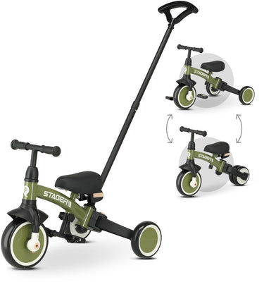 Qplay stager driewieler met duwstang - peuterfiets 3-in-1 opvouwbaar - groen