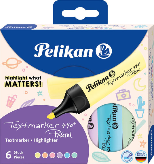 Pelikan markeerstift 490® pastel 6 markeerstiften in etui