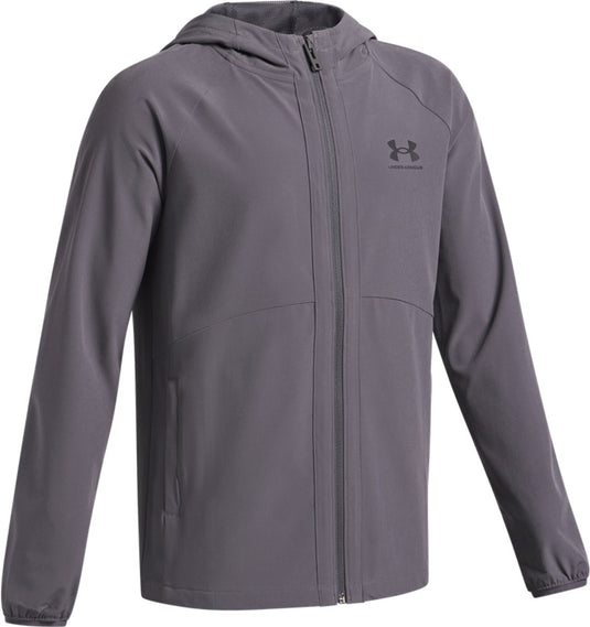 Under armour ua vibe woven windbreaker-gry jongens sportjas - castlerock - zwart