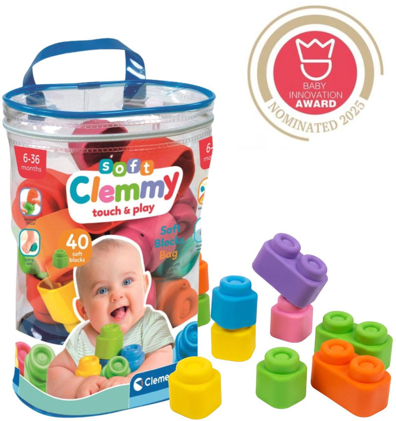 Load image into Gallery viewer, Clementoni baby soft clemmy blokken met opbergtas - 40dlg.
