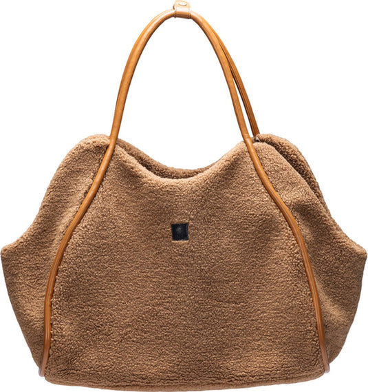 Designed by lotte tebby draagtas hond - hondentas - voor kleine honden - teddy-stof - cognac - 43x18x35 cm