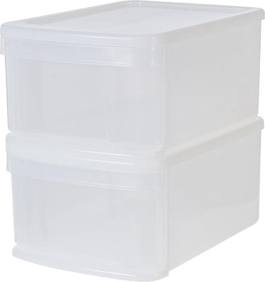 Iris stacking drawer - opberglade - 11 l - kunstof - wit transparant - set van 2