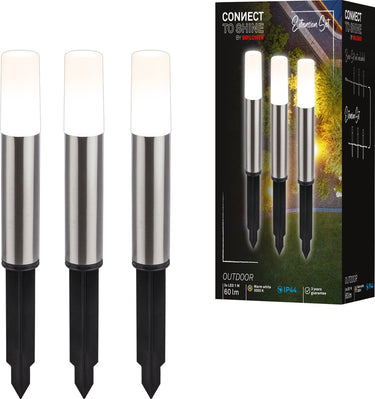Briloner connect to shine - led padverlichting - set van 3 - tuinverlichting uitbreidingsset - sokkellamp - ip44 - warm wit licht - ø4x36 cm