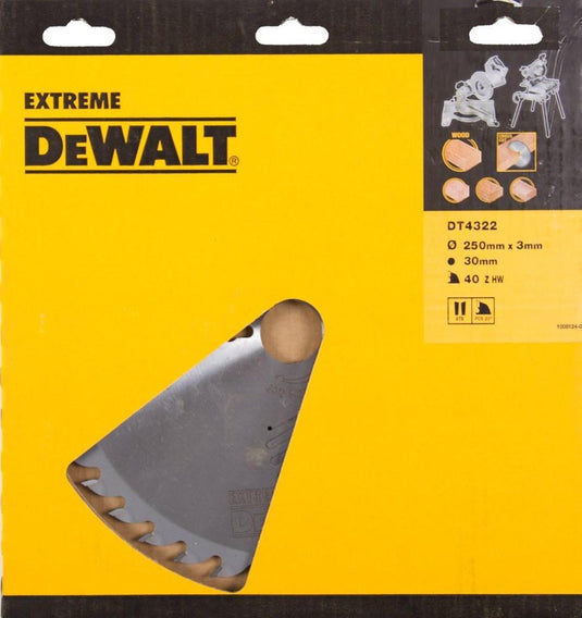 Dewalt cirkelzaagblad voor hout | extreme | ø 250mm asgat 30mm 40t - dt4322-qz