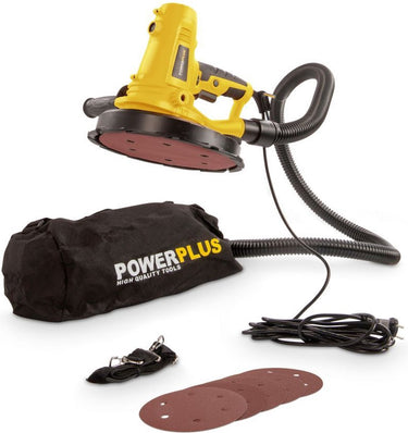 Powerplus elektrische langnekschuurmachine powx0478 - 1220w wand- plafondschuurmachine - schuurpapier ø225mm - 2300min-1 - met 8 acc.