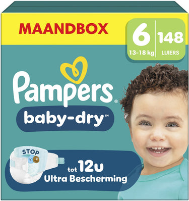 Pampers baby-dry maat 6 - 148 luiers - 13kg-18kg - maandbox