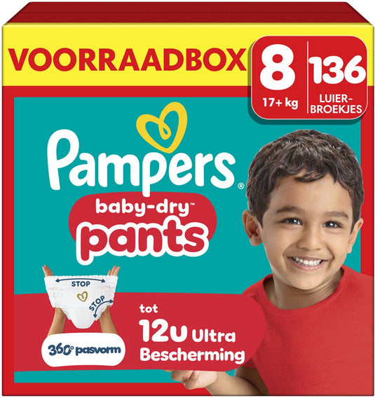 Pampers baby-dry pants maat 8 - 136 luierbroekjes - 17kg+ - voorraadbox