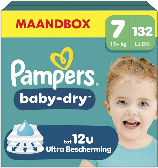 Pampers baby-dry maat 7 - 132 luiers - 15kg+ - maandbox