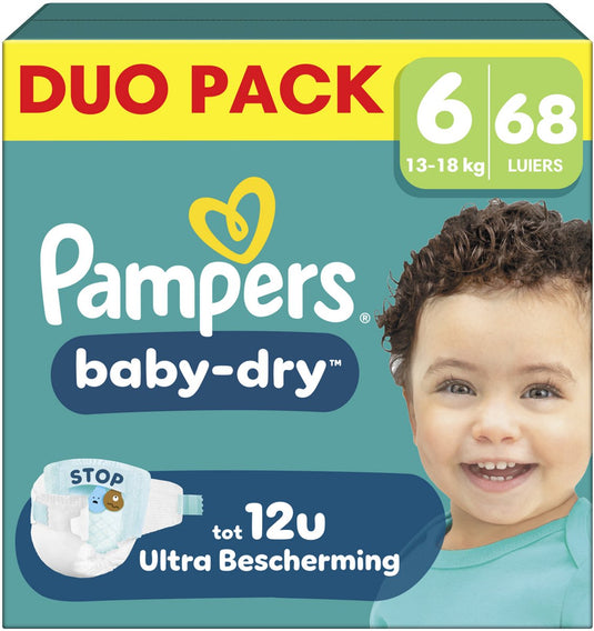 Pampers baby-dry maat 6 - 68 luiers - 13kg-18kg - tot 100% lekvrij comfortabele nacht