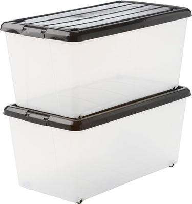 Iris rollerbox opbergbox - 70l - kunststof - transparant zwart - set van 2