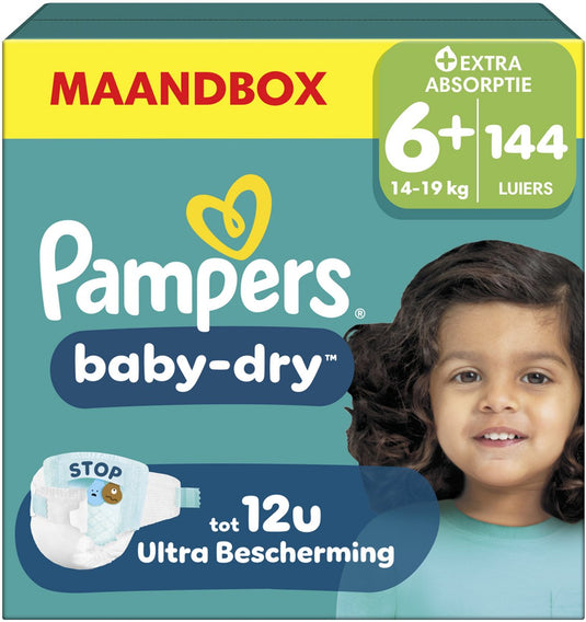 Pampers baby-dry maat 6+ - 144 luiers - 14kg-19kg