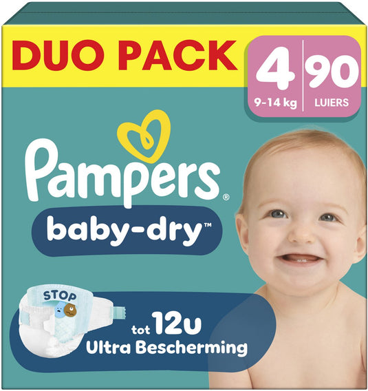 Pampers baby-dry maat 4 - 90 luiers - 9kg-14kg - tot 100% lekvrij comfortabele nacht