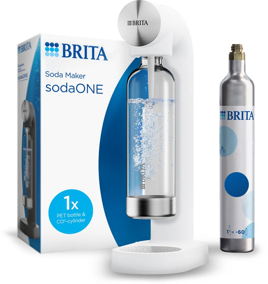 Brita sodaone bruiswatertoestel wit - met 1 co2-cilinder en 1 soda fles