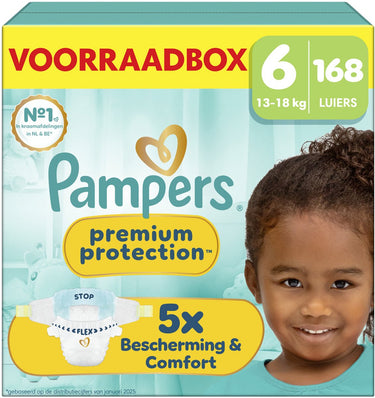 Pampers premium protection maat 6 - 168 luiers - 13kg-18kg - voorraadbox