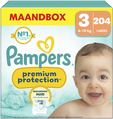Pampers premium protection maat 3, luiers x204, 6kg-10kg