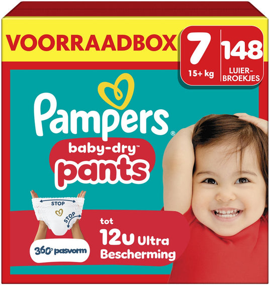 Pampers baby-dry pants maat 7 - 148 luierbroekjes - 15kg+ - voorraadbox