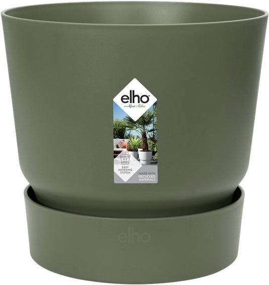 Elho greenville rond 20 - bloempot voor buiten met waterreservoir - 100% gerecycled plastic - ø 19.5 x h 18.4 cm - blad groen