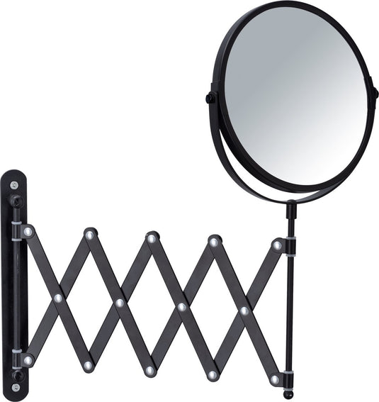 Wenko scheerspiegel wand exclusief ø17cm dubbelzijdig telescopisch zwart 3x vergrotend - badkamerspiegel - make-up spiegel wandmodel uittrekbaar - vergrootspiegel - cosmeticaspiegel met harmonica-arm