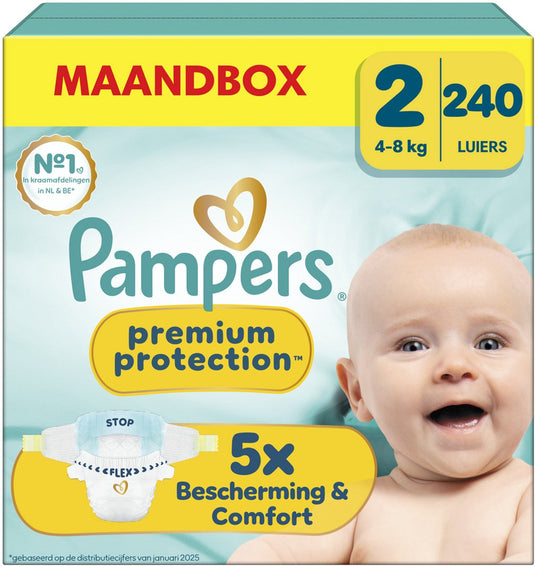 Pampers premium protection maat 2 - 240 luiers - 4kg-8kg - maandbox