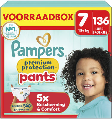 Pampers premium protection pants maat 7 - 136 luierbroekjes - 15kg+ - voorraadbox