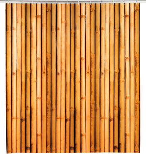 Wenko douchegordijn bamboesa, gordijn van milieuvriendelijke, recyclebare kunststoffolie (peva), voor douche en badkuip, waterdicht, 180 x 200 cm, incl. 12 witte douchegordijnringen, bruin