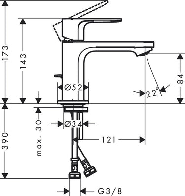Hansgrohe rebris e 1-gats wastafelkraan 80 coolstart m. waste chroom