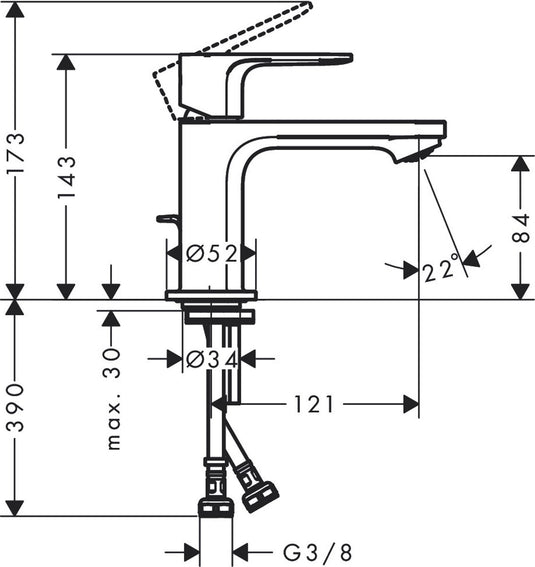 Hansgrohe rebris e 1-gats wastafelkraan 80 coolstart m. waste chroom