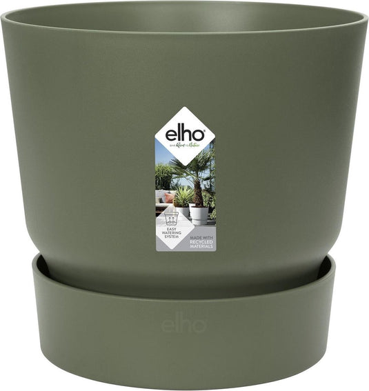 Elho greenville rond 18 - bloempot voor buiten met waterreservoir - 100% gerecycled plastic - ø 18.3 x h 17.4 cm - blad groen