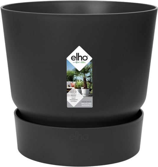 Elho greenville rond 55 - grote bloempot voor buiten met waterreservoir - 100% gerecycled plastic - ø 55 x h 50 cm - living black