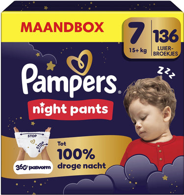 Pampers night pants maat 7 - 136 luierbroekjes - 15kg+ - maandbox