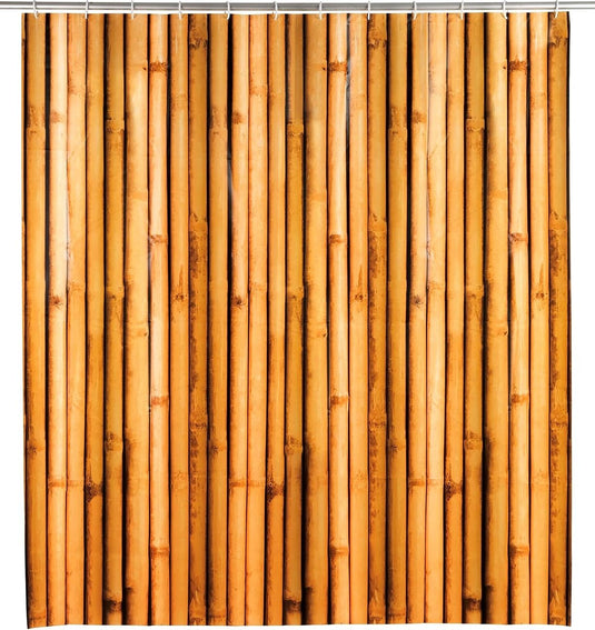 Wenko douchegordijn bamboesa, gordijn van milieuvriendelijke, recyclebare kunststoffolie (peva), voor douche en badkuip, waterdicht, 180 x 200 cm, incl. 12 witte douchegordijnringen, bruin
