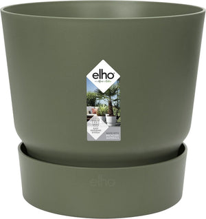 Elho greenville rond 18 - bloempot voor buiten met waterreservoir - 100% gerecycled plastic - ø 18.3 x h 17.4 cm - blad groen