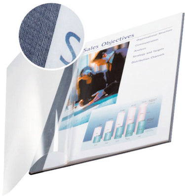Leitz - inbindomslag - blauw linnen - transparante voorzijde- 7mm - 10 st.