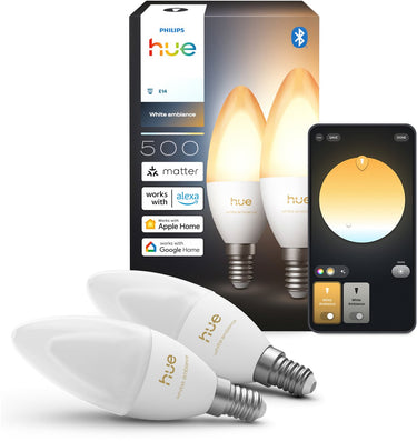 Philips hue led kaarslamp - e14 fitting - bevat 2 lampen - aanpasbaar wit licht - slimme verlichting