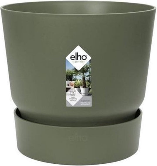 Elho greenville rond 47 - grote bloempot voor buiten met waterreservoir - 100% gerecycled plastic - ø 47 x h 44 cm - blad groen