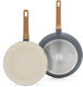 Greenpan essence koekenpannenset 2-delig - 26 30cm - pfas-vrije antikleeflaag - pannenset inductie - keramische pan - ovenbestendig tot 160°c - houteffect handgrepen - koudgrepen - grijs