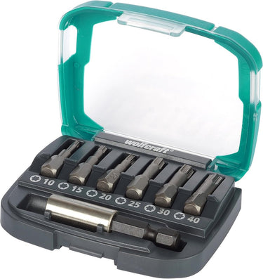 Wolfcraft - bitset incl. bithouder - t10 t15 t20 t25 t30 t40 - bit-box fix-grip, torx® - 2965000