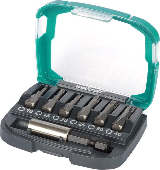 Wolfcraft - bitset incl. bithouder - t10 t15 t20 t25 t30 t40 - bit-box fix-grip, torx® - 2965000
