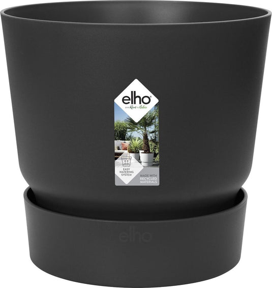 Elho greenville rond 18 - bloempot voor buiten met waterreservoir - 100% gerecycled plastic - ø 18.3 x h 17.4 cm - living black