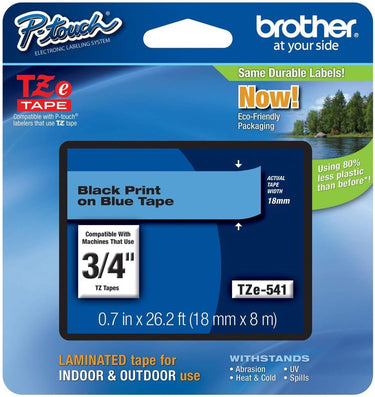 Brother labeltape tze541 zwart, blauw 18mmx8m