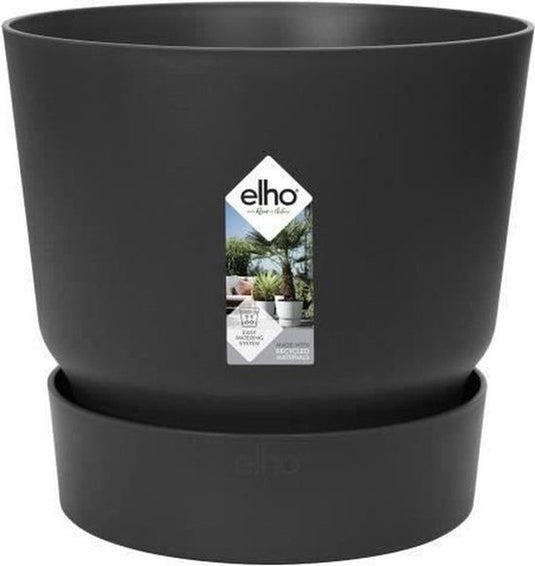 Elho greenville rond 30 - grote bloempot voor buiten met waterreservoir - 100% gerecycled plastic - ø 29.5 x h 27.8 cm - living black