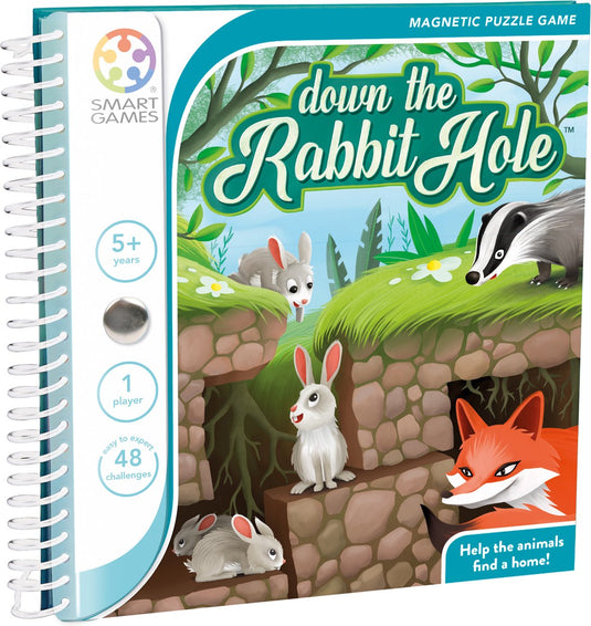 Smartgames down the rabbit hole - magnetisch logisch denkspel - 48 educatieve dierenuitdagingen - compact reisspel solospel - vanaf 5 jaar